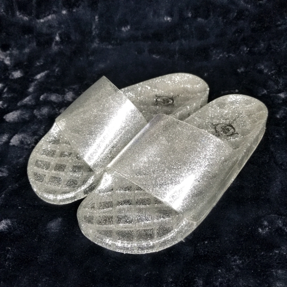 Clear & Silver Glitter Jelly Slides sz XL (9/10)